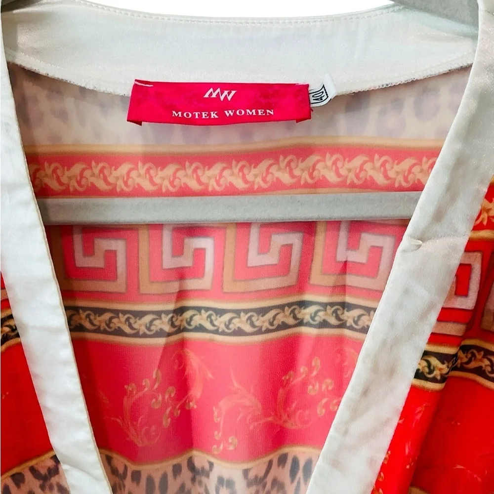 Boho Sheer Kaftan Kimono Dress Cover Up Leopard Rose Print Grecian Border Medium - Picture 5 of 8